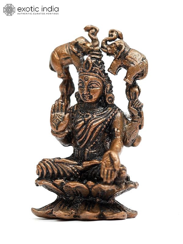 Exotic India 2" Small Gaja Lakshmi Copper Statue 