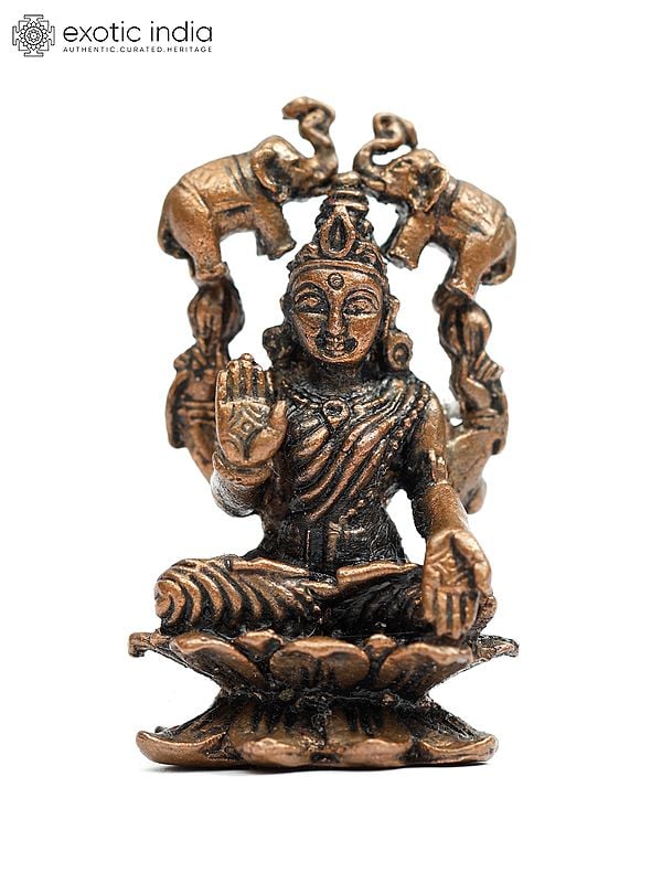 exotic india 2" Small Gaja Lakshmi Copper Statue 
