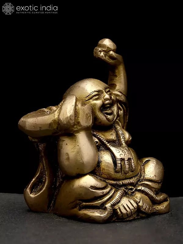 Exotic India 2" Small Laughing Buddha | Brass Statue 
