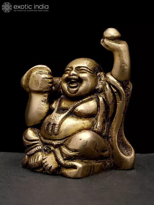 Exotic India 2" Small Laughing Buddha | Brass Statue 
