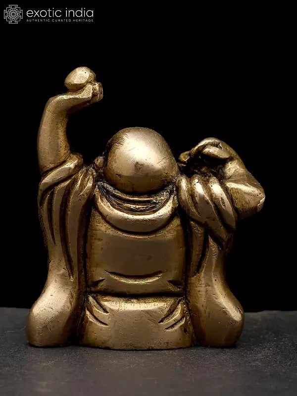Exotic India 2" Small Laughing Buddha | Brass Statue 