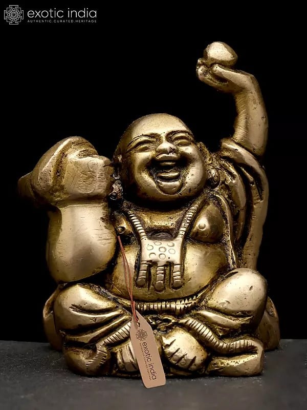 exotic india 2" Small Laughing Buddha | Brass Statue 