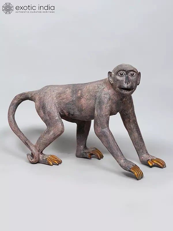 exotic india 21" Brass Monkey Statue | Home Decor 