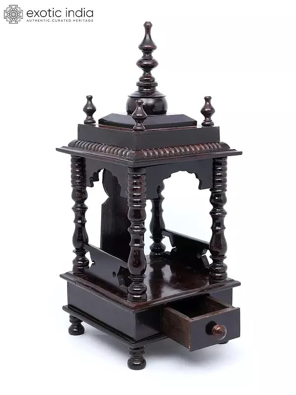 Exotic India 21" Designer Wood Temple With Drawer