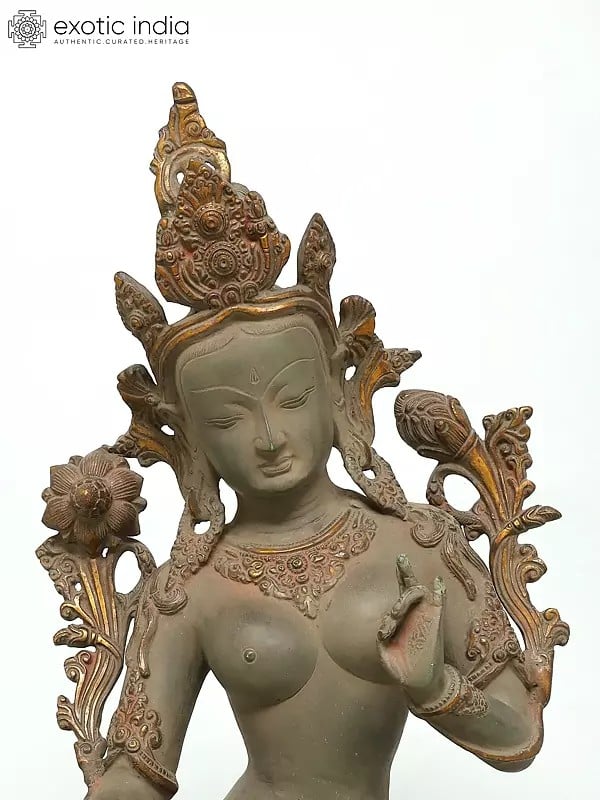 Exotic India 22" Goddess Green Tara | Brass Statue 