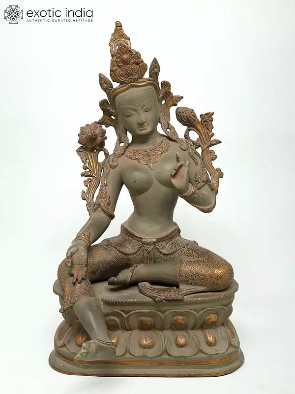 exotic india 22" Goddess Green Tara | Brass Statue 