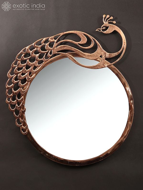 exotic india 23" Peacock Design Mirror in Brass 