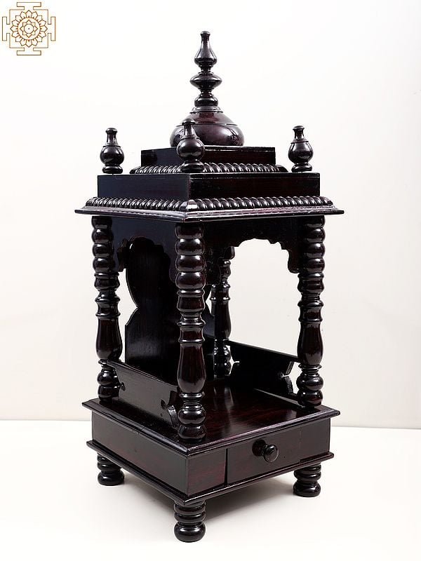 Exotic India 24" Designer Wooden Temple With Drawer 