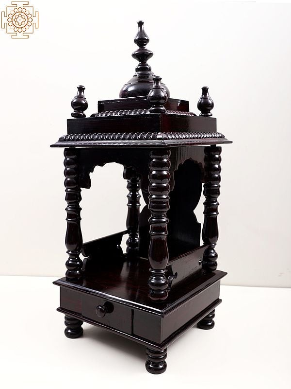 Exotic India 24" Designer Wooden Temple With Drawer 