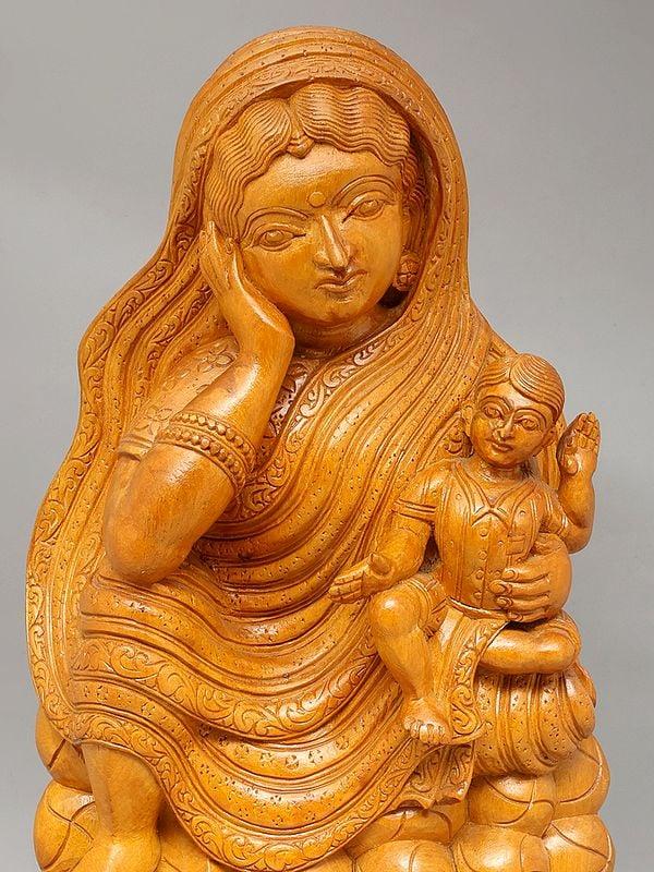 Exotic India 24" Mother With Child | Wood Carving 