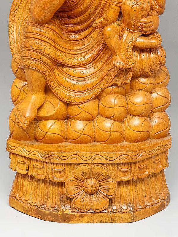 Exotic India 24" Mother With Child | Wood Carving 
