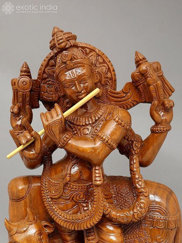 Exotic India 24" Venugopal Krishna | Wood Carving 