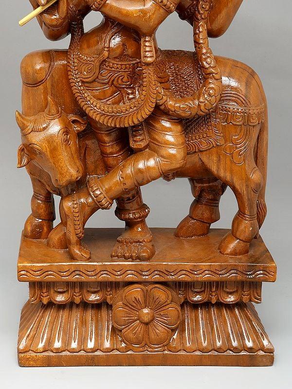 Exotic India 24" Venugopal Krishna | Wood Carving 