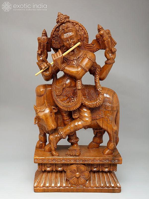 exotic india 24" Venugopal Krishna | Wood Carving 