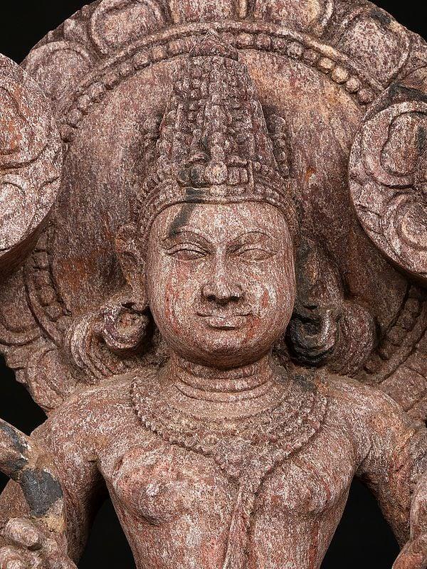 Exotic India 28" Lord Surya Holding Two Lotuses 
