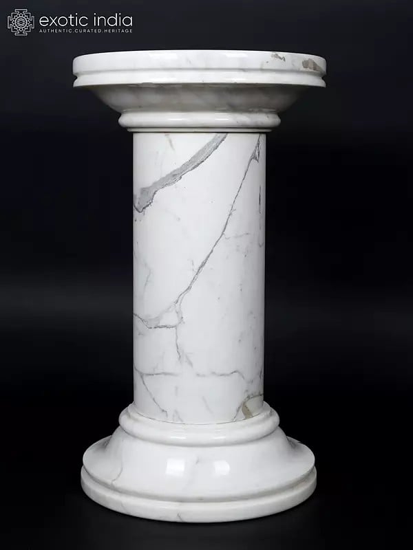 Exotic India 28" Round Designer White Marble Table