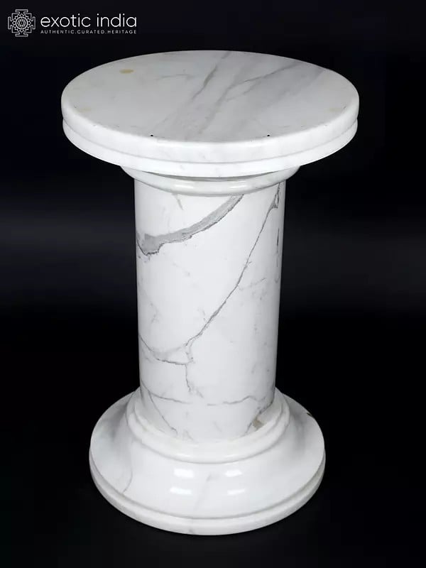 exotic india 28" Round Designer White Marble Table 
