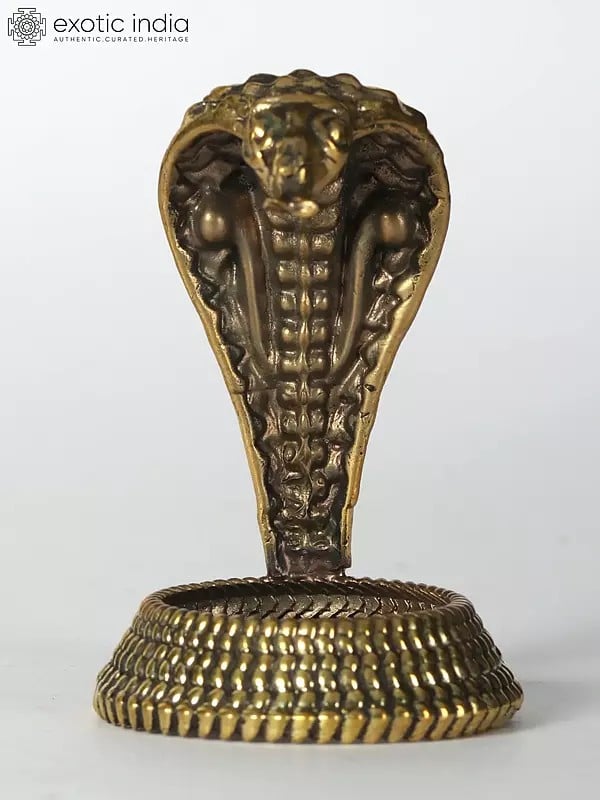 exotic india 3" Small Brass Kundalini Snake Idol 