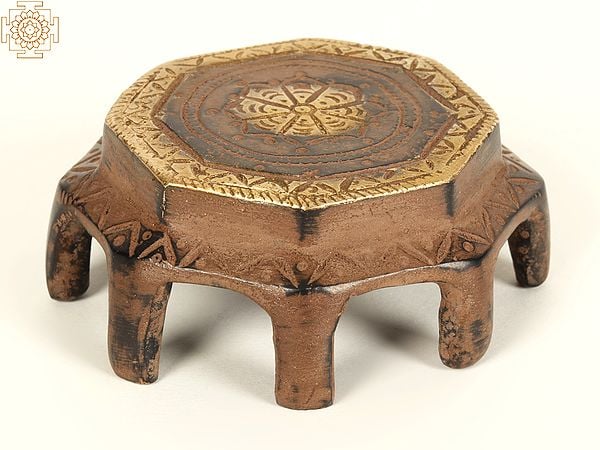 Exotic India 3" Small Designer Chowki In Brass 