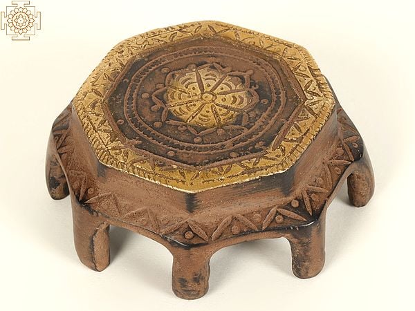 exotic india 3" Small Designer Chowki in Brass