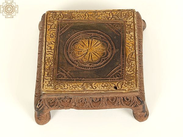 Exotic India 3" Small Square Shape Brass Chowki