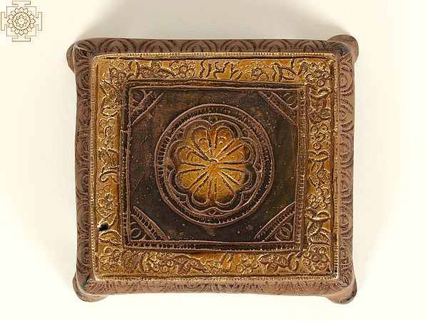 Exotic India 3" Small Square Shape Brass Chowki