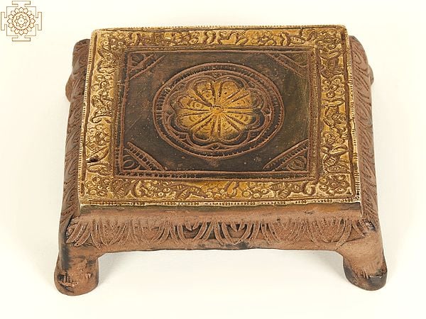 Exotic India 3" Small Square Shape Brass Chowki