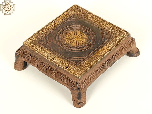 exotic india 3" Small Square Shape Brass Chowki 