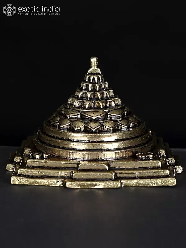 Exotic India 3" Superfine Shri Yantra | Brass Statue 