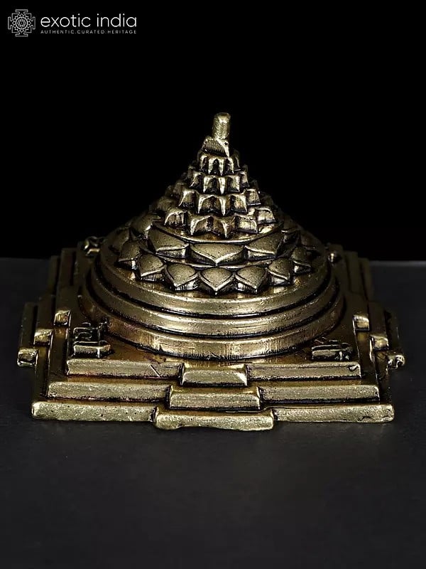 Exotic India 3" Superfine Shri Yantra | Brass Statue 