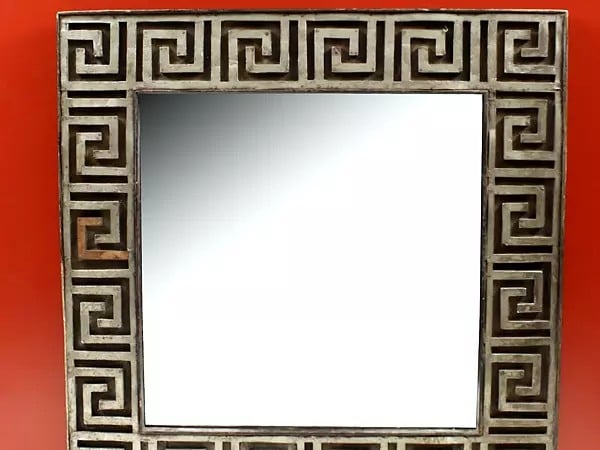 Exotic India 30" Square Vintage Wooden Frame Mirror 