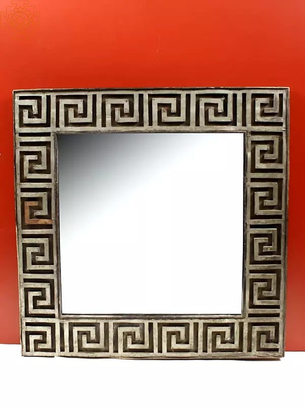 exotic india 30" Square Vintage Wooden Frame Mirror 