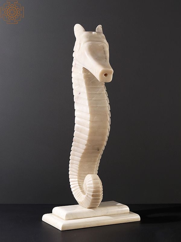 Exotic India 32" Seahorse Sculpture In Marble