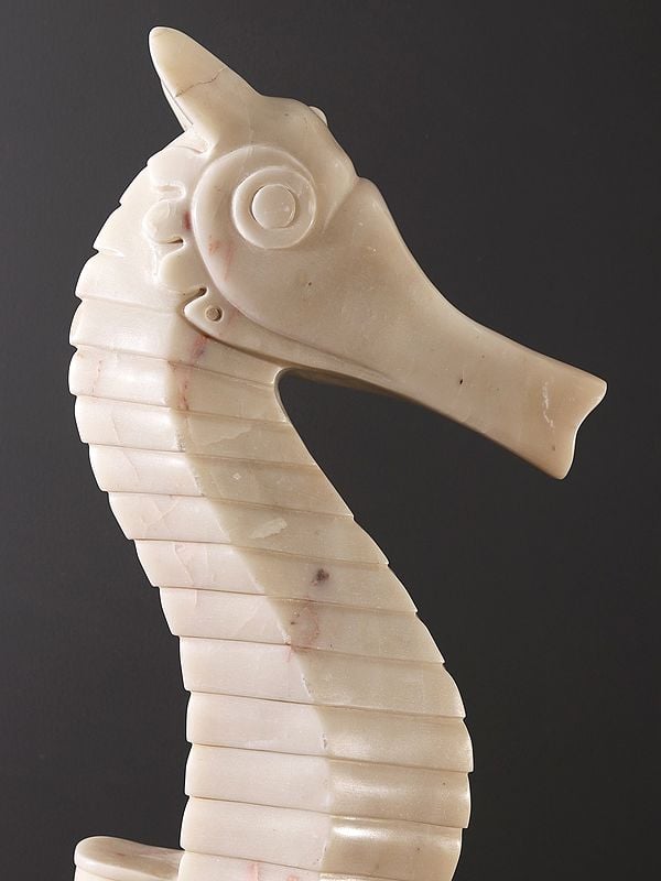 Exotic India 32" Seahorse Sculpture In Marble