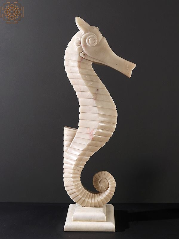 exotic india 32" Seahorse Sculpture in Marble 