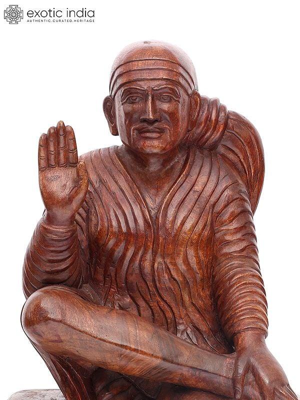 Exotic India 36" Blessing Sai Baba | Wood Carving 