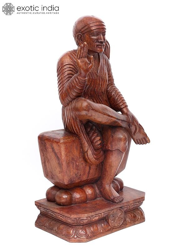 Exotic India 36" Blessing Sai Baba | Wood Carving 