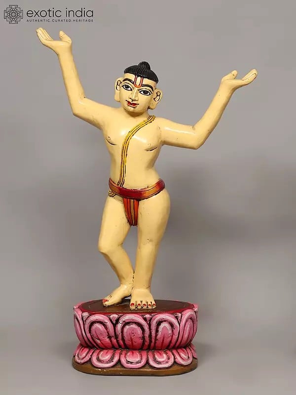 Exotic India 39" Gaura - Nitai | Wood Statues | Set Of 2 