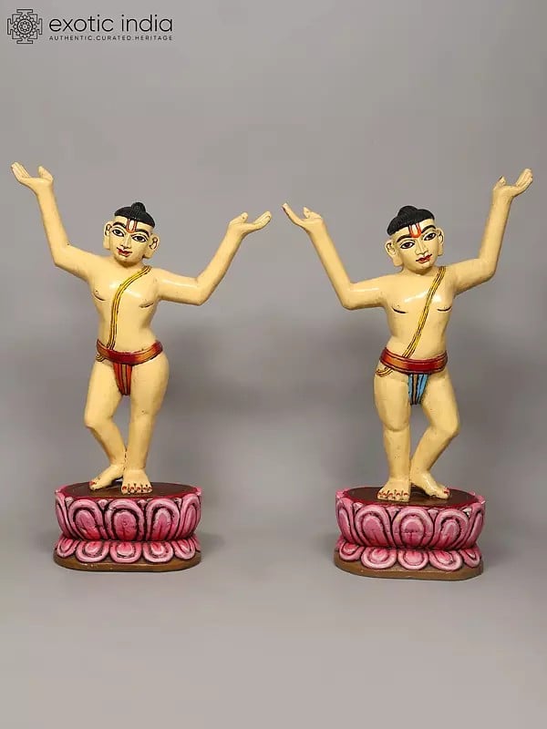 exotic india 39" Gaura - Nitai | Wood Statues | Set of 2 