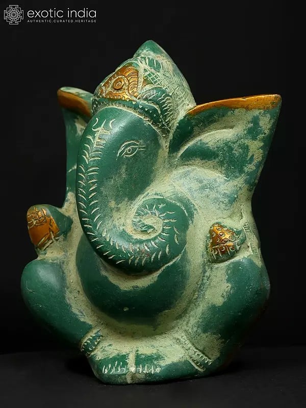 Exotic India 4" Small Modern Ganesha | Brass Statue 