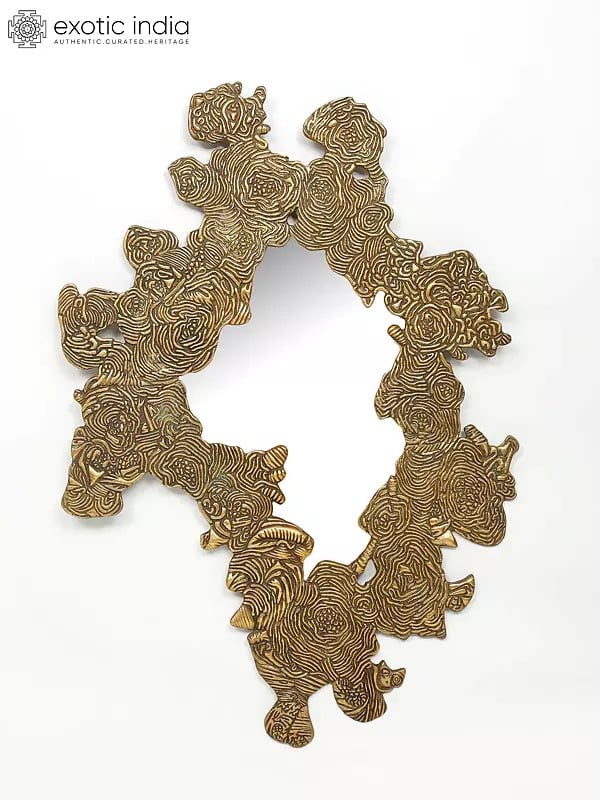 exotic india 41" Designer Brass Mirror | Wall Hanging