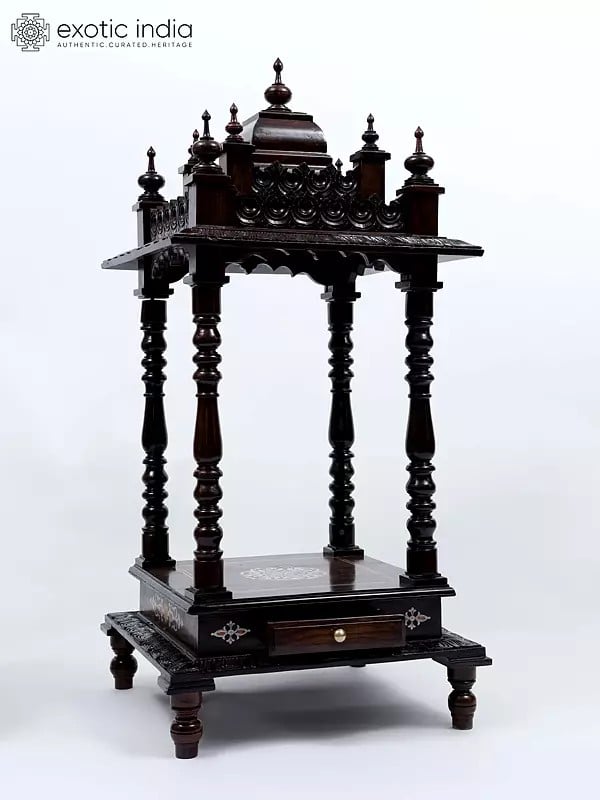 Exotic India 44" Designer Wooden Temple With Drawer