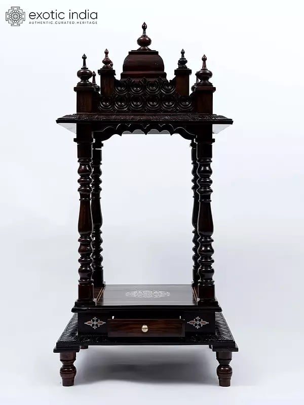 exotic india 44" Designer Wooden Temple with Drawer 