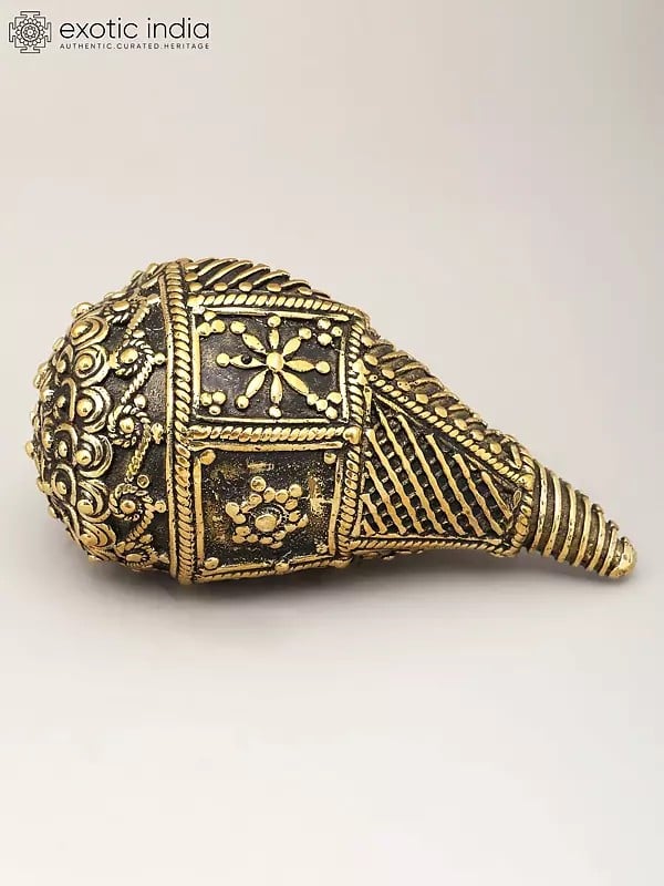 Exotic India 5" Brass Conch (Shankh) | Dhokra Art 