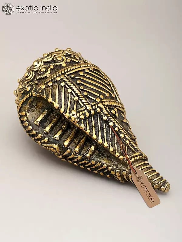 exotic india 5" Brass Conch (Shankh) | Dhokra Art 