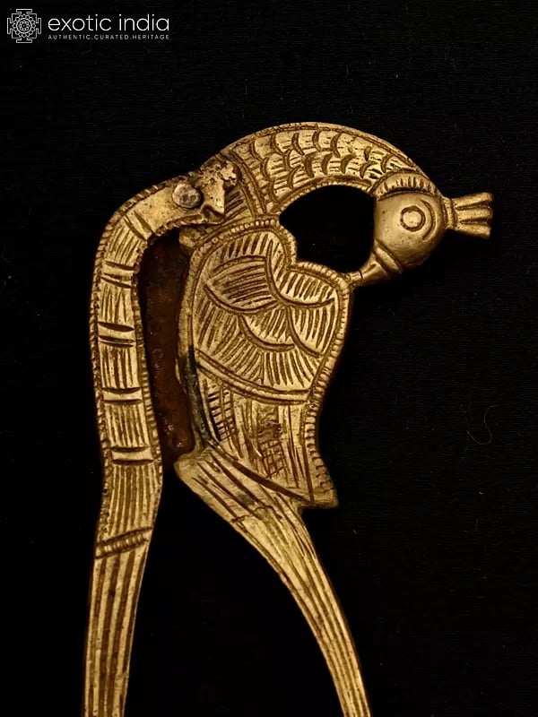 Exotic India 5" Peacock Design Nut Cracker In Brass