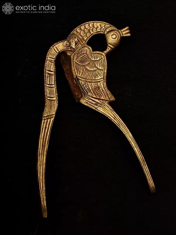 Exotic India 5" Peacock Design Nut Cracker In Brass