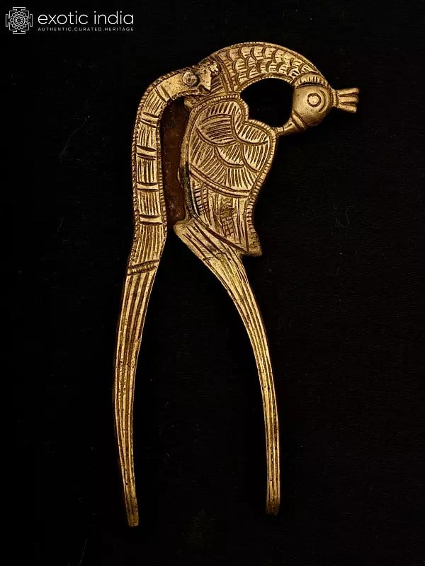 exotic india 5" Peacock Design Nut Cracker in Brass 