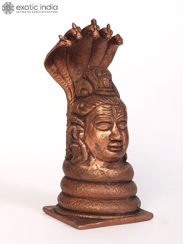 Exotic India 5" Small Lord Shiva Head Copper Statue 