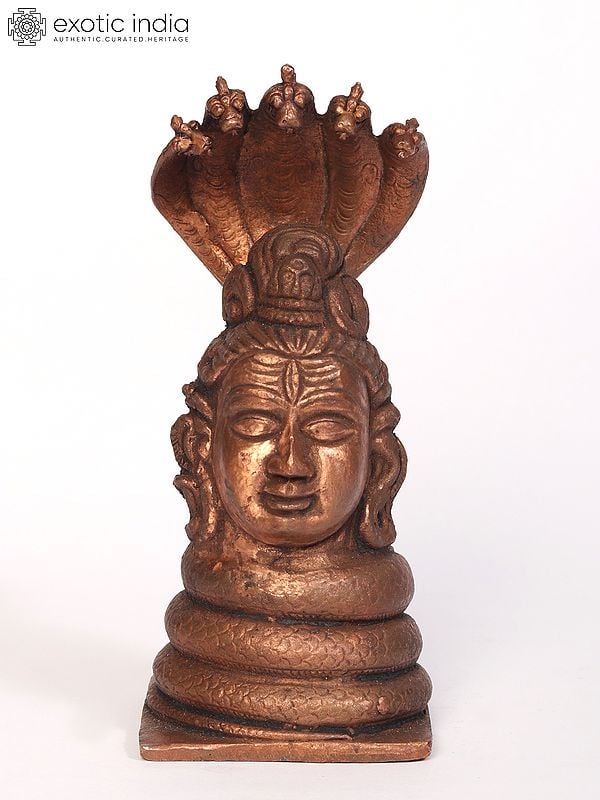 exotic india 5" Small Lord Shiva Head Copper Statue 